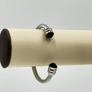 HSN Stainless Steel Faceted Cabochon Black Twisted Cable Bracelet, 7"[Lot of 5]